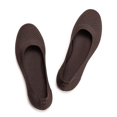 Image of Frank Mully Women's Ballet Flats Round Toe Walking Flats Slip On Work Shoes Knitted Flats Shoes for Woman Soft Lightweight
