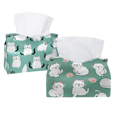 Boîte à mouchoirs chat blanc lot de 2 distributeurs décoratifs - 2