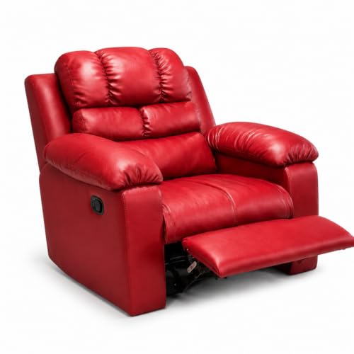 Image of Foire Electric Leather Recliner Chair with Swing & Rock Function | Relaxation Top Leather Reclining Armchair with Padded Headrest & Lumbar Support | Premium Comfort for Home, Office, Lounge, Red