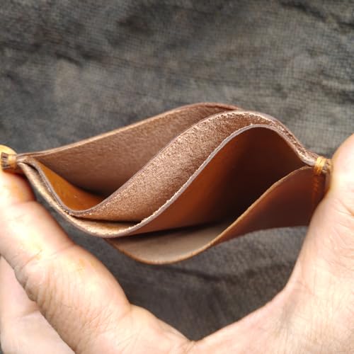 Brown drop grain vegetable tanned leather minimalist thin card wallet4