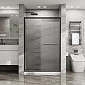 SENPUST 44-48" W x 72" H Double Sliding Shower Door, Aluminum Framed Shower Door, SGCC Clear Tempered Glass, Stainless Steel Hardware, Matte Black