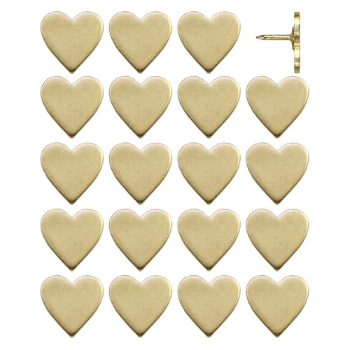 Image of Big Gold Heart Push Pins - Large Gold Metal Heart Map Pins - for Cork Board, Maps, or Lapel Pin Use - Designed in USA - Set of 20