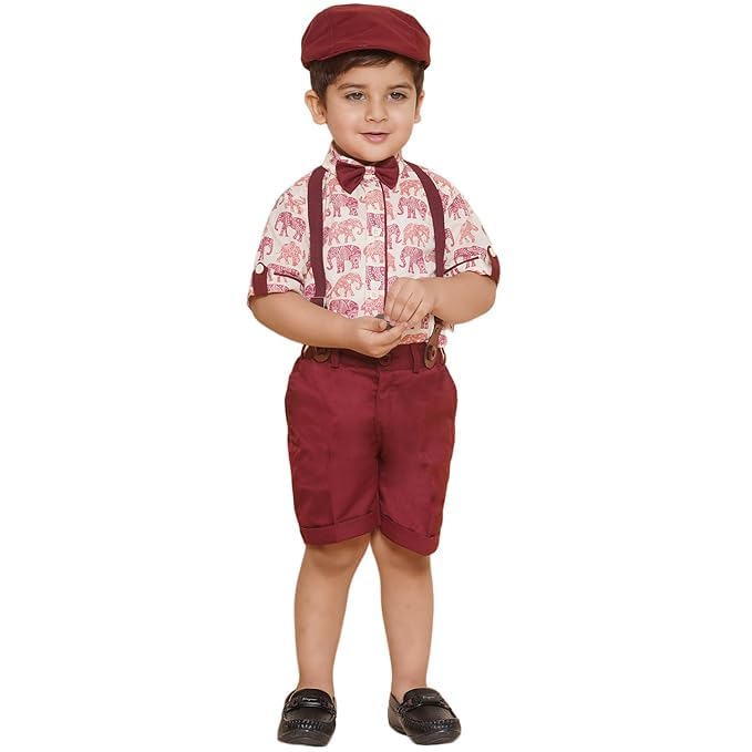 Image of AJ DEZINES Kids Casual Wear Clothing Cotton Shirt Short Set For Boys