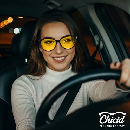 Chicid Night Vision Driving Glasses for Women, Polarized Anti-Glare Yellow Lens for Nighttime Rainy Foggy2