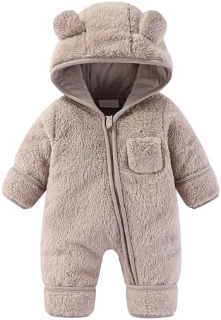 （09:00時点） [Fairy Baby] エルフ ベビー ベビー服 ロンパース カバーオール ふわふわ 男の子 女の子 長袖ジャンプスーツ フード付き クマ耳 厚手 秋冬防寒着 赤ちゃん 着ぐるみ 可愛い 新生児 肌着 プレゼント（グレー 90）