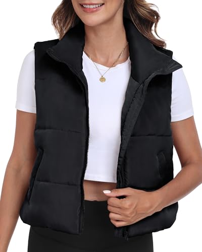 Memorose Puffer Vest for Women Winter Outwear Jacket Cropped Sleeveless Lightweight Fashion Fall Coat with Pockets