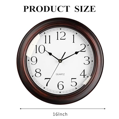 Image of KECYET 16 Inch Wall Clocks Battery Operated Silent Non-Ticking Wall Clock Vintage Retro Rustic Style Decorative for Living Room Kitchen (Bronze)