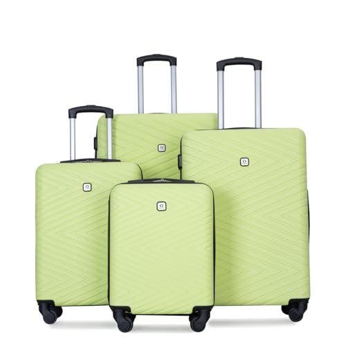 Luggage 4-Piece ABS Lightweight Suitcase Set with Rotating Wheels, 16/20/24/28 Inch, Fluorescent Green