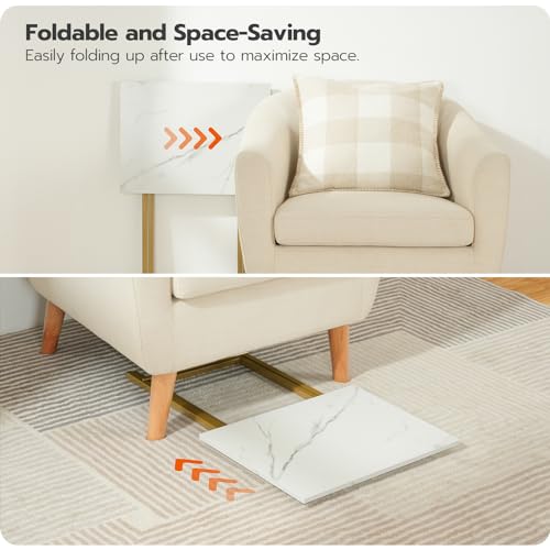 Image of HOOBRO Folding TV Tray Tables, Set of 4 TV Trays with Storage Rack, Industrial Side Table for Eating at Couch, Foldable Snack Table for Small Space, Easy Assembly, Marble and Gold DM50BZ01