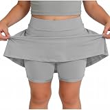 Generisch Sportlicher Mädchen Skort mit Shorts Taschen für Tennis Cheerleading Spiel bequemer Stretchstoff vielseitig tragbar (Grey, 10-11 Years)