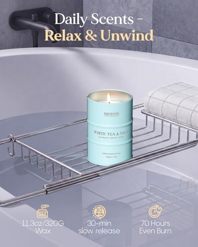 Image of M&SENSE White Tea Sage Scented Candles Natural Non Toxic, Aromatherapy Candle for Stress Relief Meditation Relaxing, Housewarming Gifts for Women Men, 11.3oz 70 Hour Long Burning