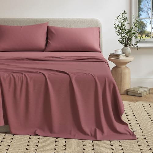 Image of Great Bay Home Cotton Jersey Knit Full Sheet Set - Ultra-Soft, Stretchy, Heathered Melange Bed Sheets - Cozy, Soft T-Shirt Sheet & Pillowcase Set (Heathered Dusty Rose)