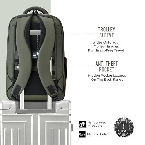 Image of Gear 9 to 5 17 inch /25L Medium Water Resistant Faux Leather Anti Theft Laptop Backpack | Casual Backpack | Travel Backpack for Men /Women (Olive - Olive)
