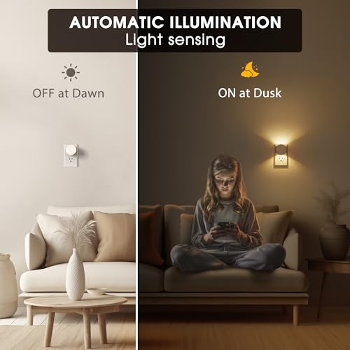 Image of Briignite Night Lights Plug into Wall White Night Light Dusk to Dawn Sensor | [2 Pack] Brightness Adjustable 3000K Soft White Nightlight, Plug in Night Light for Bedroom, Hallway, Stairs, Kitchen