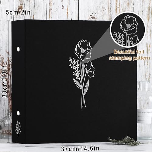 Lanpn 12x12 inch Scrapbook Photo Album, Linen Cover Archival Acid Free Top Load 3 Ring Binder Folder Photo Book 30x30 cm with 30 Plastic Sleeves 60 Pages (Black) - Image 2