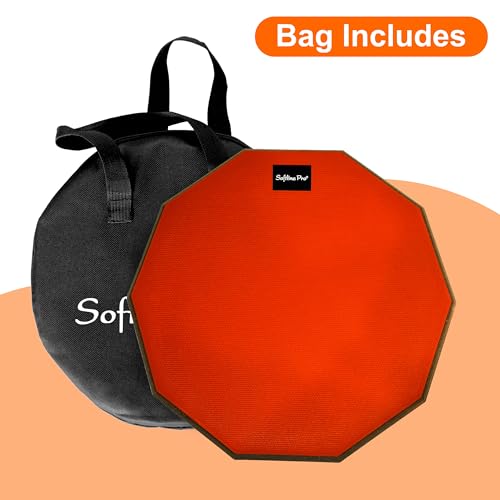 Image of Softline Pro Drum Practice Pad, 12 inch & 10 Corners Dumbed Adjustable & Foldable Drum Practice Pad Kit, Double Side with Stand & Bag (SP-DPPK-40-Kit- Orange)