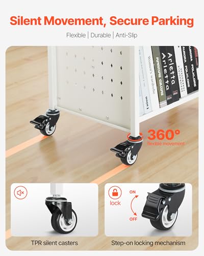 image for VEVOR Rolling Library Book Cart, 330 lbs Capacity, 38.2 x 20.3 x 48.2-
