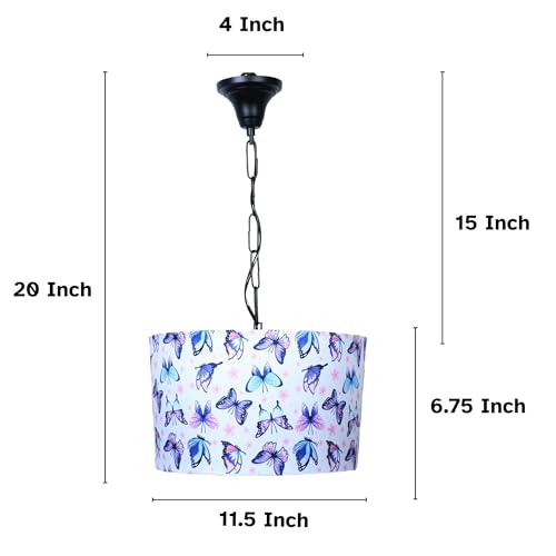 Image of tu casa Butterfly Print Fabric Glow Pendent Light Hanging Lamp for Bedroom, Living Room, Lounge, Office, Gifting Area Without Bulb for Home Decoration (Height - 20 inch)