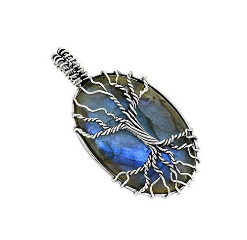 YoTreasure Tree of Life Labradorite Pendant Solid 925 Sterling Silver Chain Necklace Jewelry4