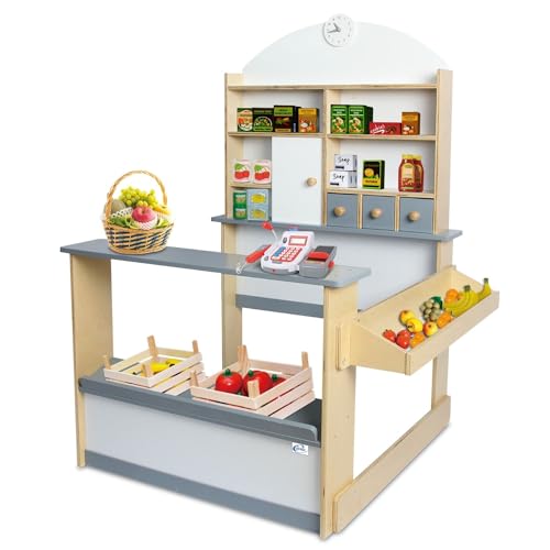 Coemo Kaufladen Kinder Kaufmannsladen Lilly Holz Verkaufsstand mit 3...