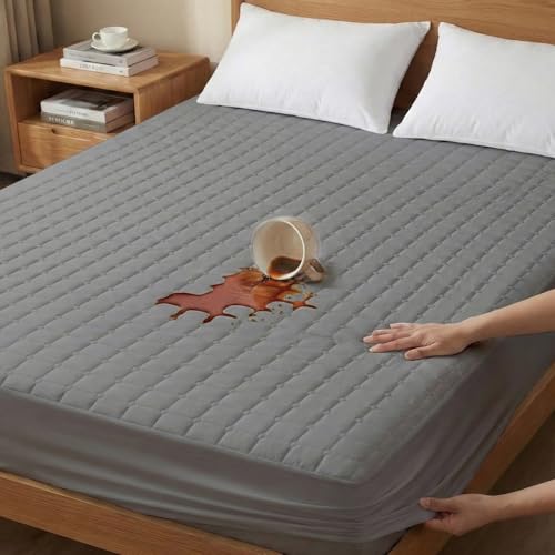 Image of Ayka 100% Waterproof Quilted Mattress Protector King Size 72x72 inch Breathable Noiseless Ultra Soft Fitted Bed Protector Mattress /Bed Cover (Grey, King (72 * 72 inch))