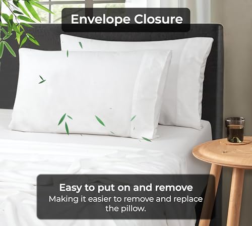 Image of Royale Linens Cooling Pillow Cases King Size Set of 2-100% Rayon Derived from Bamboo Cooling Pillowcase for Hot Sleepers - Soft & Silky Pillow Covers with Envelope Closure (White 20x40 Inches)