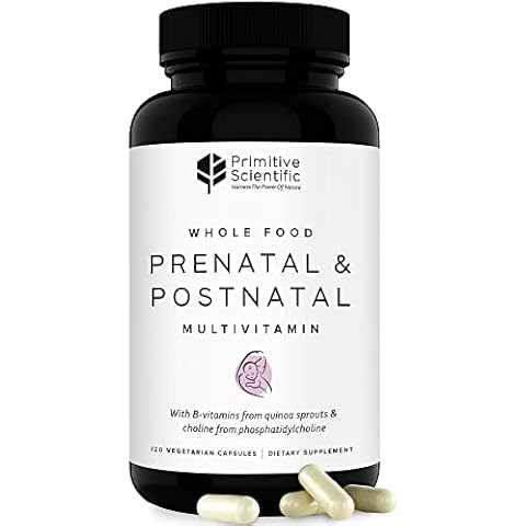 Primitive Scientific Prenatal and Postnatal Multivitamin for Women with Vitamins A, B, C, E, & D, Iodine and Ginger Extract for Mother and Baby Support - 120 Capsules, Non-GMO, Gluten Free Cover