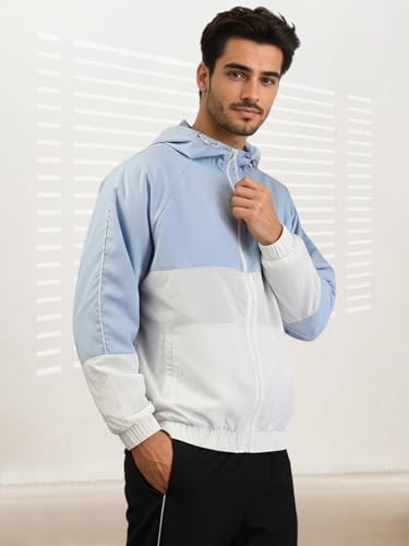 Image of CHKOKKO Sunscreen Jacket for Men Windcheater Hooded Zipper Sports Jacket | UV Protection | Sun Protective | Lightweight Water Resistant | Riding Biker | Outdoor Travel Gym Running