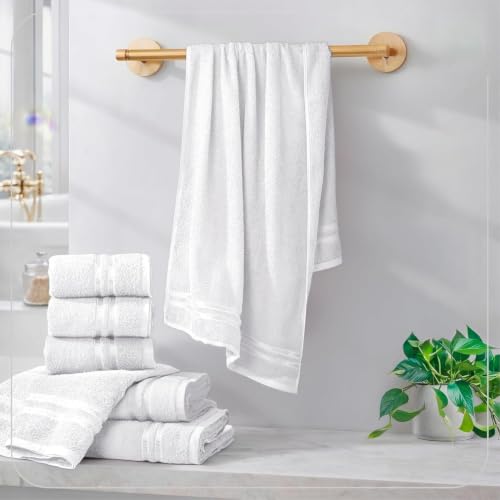 Image of 100% Cotton Terry Ultrasoft and Quick Absorbent 380 GSM Solid 6 pcs. Quick Dry Bath Towel Set for Bathroom or Gifting Towel Set (White)