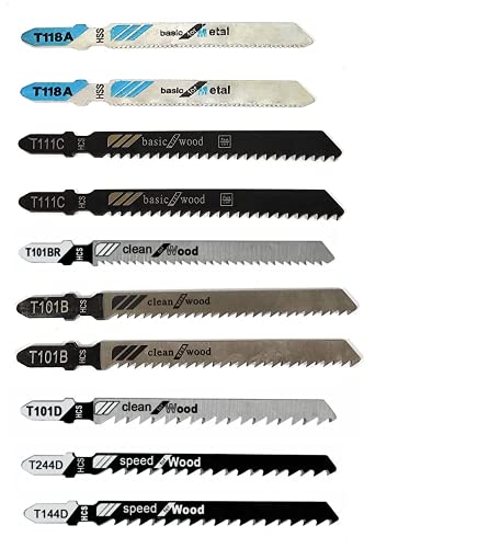 Image of AASONS Assorted T-Shank Jig Saw Blade Set Fit For Any Make Jigsaw Machine, Metal, Wood, Plastic, Etc (Pack Of 10 Blades)