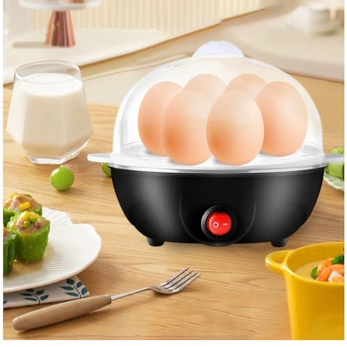 Ch Mini Electric Egg Cooker - 7-Egg Capacity Stainless Steel Steamer with Auto Shut-Off, 5.7x5.7x4.9in Compact Breakfast Appliance (Black