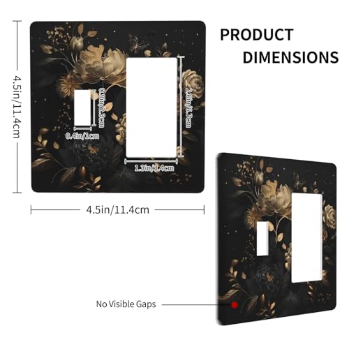 Thsanju Black Gold Rose Floral Peony Flower Leaves Butterfly 2 Gang Combination Light Switch Covers Decorative Toggle Rocker/Decora Wall Plate Electrical Receptacle Switchplate Plug Faceplate Decor by Thsanju - Used condition - Image 4