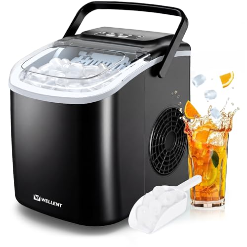 WELLENT Machine à Glaçons de Comptoir, 8 Glaçons en 6 Min., Capacité 12KG/24H, 2 Tailles, Machine à Glacon Portable avec Auto-Nettoyage, Idéale Maison,...