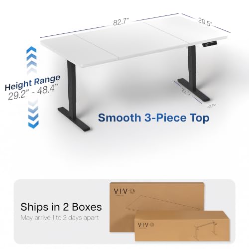 Image of VIVO White 83 x 30 in Standing Desk, DESK-KIT-1B8W | Electric, Holds 220 lbs, Sit Stand, Height Adjustable, Extra Deep Table Top, Memory Presets, 1B Series, Black Frame