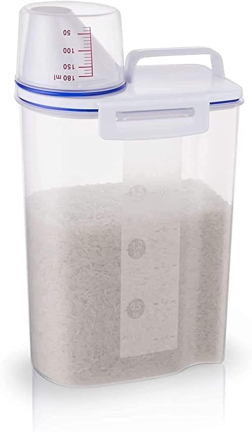 2KG Portable Plastic Food Grain Cereal Flour Storage Box Dispenser Rice Container Sealed Tank with Measuring Cup