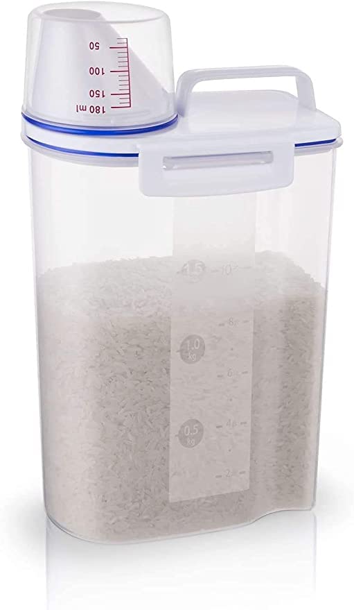 2KG Portable Plastic Food Grain Cereal Flour Storage Box Dispenser Rice Container Sealed Tank with Measuring Cup