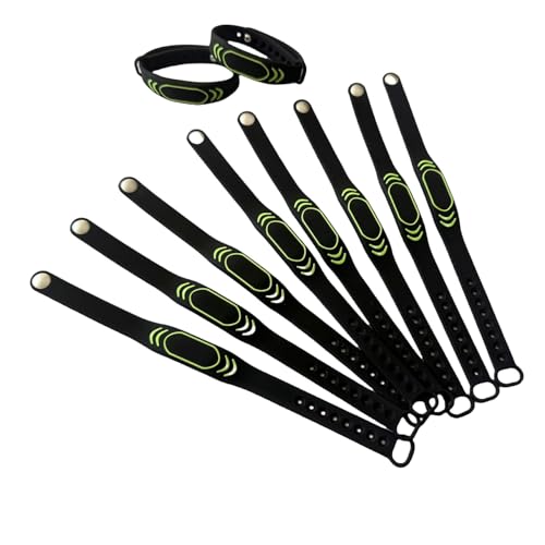 JW 10pcs M1 chip RFID 1k Adjustable Silicone Wristband Connected to 13.56MHz, Waterproof Access Control Wristband，ISO14443A Protocol (Black)