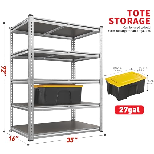 Image of 2200LBS Heavy Duty Storage Shelves, 5-Tier Adjustable Metal Shelving Unit with Waterproof PP Boards,Garage Storage Rack for Pantry Basement Warehouse,35 inchW x 16 inchD x 72 inchH,4 Pack Sliver Shelves