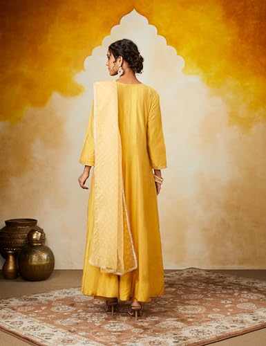 Image of Amazon Brand - Myx Women's Embroidered Anarkali Kurta Pant Set with Organza Dupatta | A-line fit (Available in Plus Sizes)