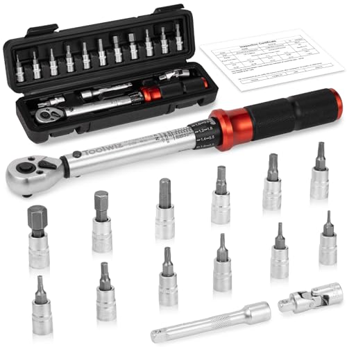Toolwiz Llave dinamométrica de 1/4, 15 piezas de llaves dinamométricas de bicicleta 17.7-230.1 In-Lb/2-26 Nm Dual Dirección 72 dientes Llave dinamométrica para bicicleta, reparación de coches,