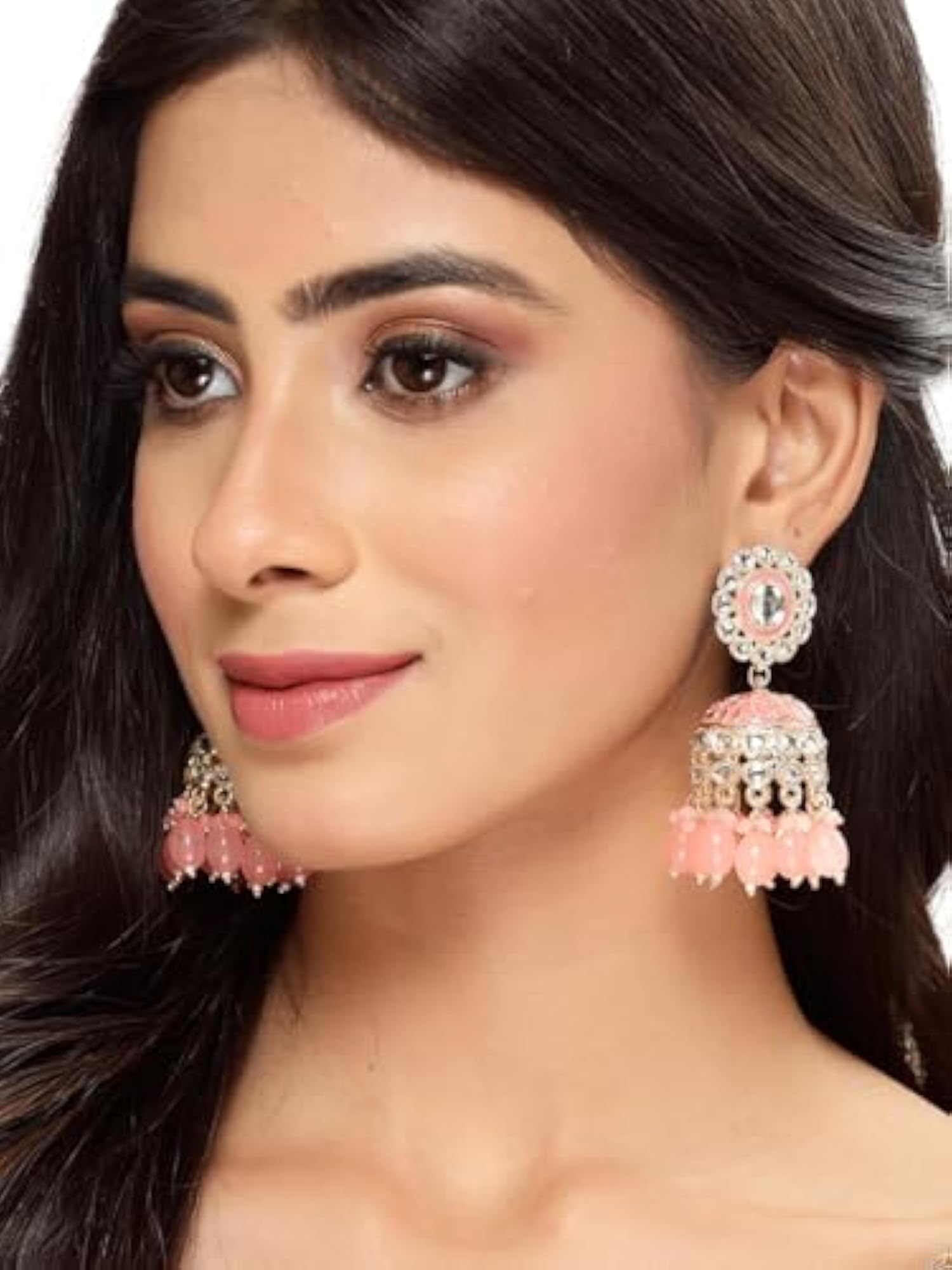 Plated Kundan With Meenakari Jhumka Earrings (E105767)