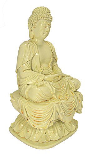 Estatua Buda Resina y Vinilo 7.25 pulg Tono Crema Pequeña