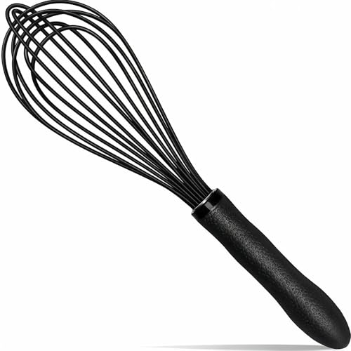 TEEVEA Silicone Whisk Stainless Steel Heat Resistant Non Scratch Kitchen Cooking Utensil for Blending Whisking Beating Frothing Stirring 11 Inch Black
