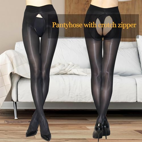 HTRUIYA Women's Shiny Pantyhose 8D Sheer Tights Oily Gloss Pantyhose Invisible Zip Adjustable Tights Smooth Stockings2