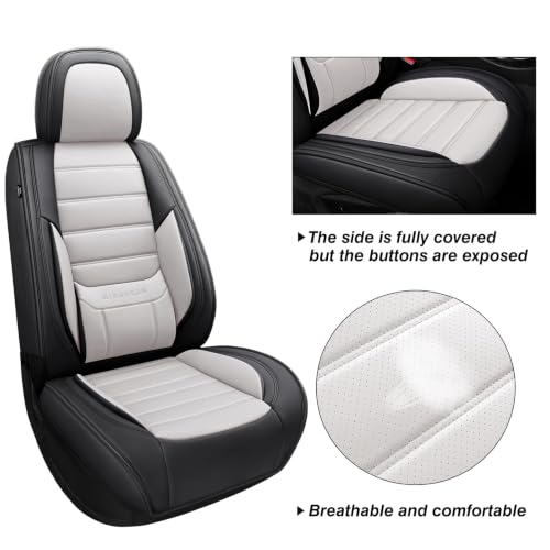 Image of MINGBRON Car Seat Covers Full Set,Black White Car Seat Cover, Car Seat Protector Waterproof, Nappa Leather Car Seat Cushion, Fit for Most Cars