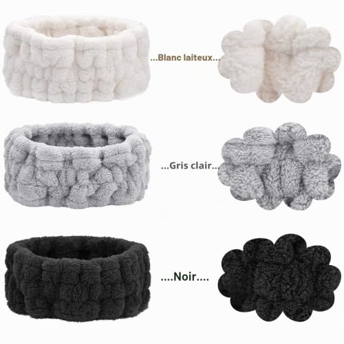 Chuangdi 3 Pièces Bandeaux de Visage pour Femme, Noir, Blanc, Gris Clair – vue 2
