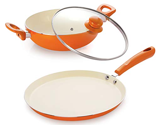 Image of Nirlon Ceramic Cookware Set, 2-Pieces, Orange (BT-CC-FT28-DKD24)
