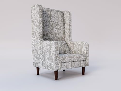Image of WELL KNOWN Wooden Set of 2 Wing Chair with Ottoman | Wingback Chair for Living Room | Home Decor Furniture (Grey with White- 2)