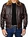NM-Fashions Mens G1 Flight Pilot Aviator Air Force Brown Leather Bomber Jacket with Removable Faux Fur Collar, Small