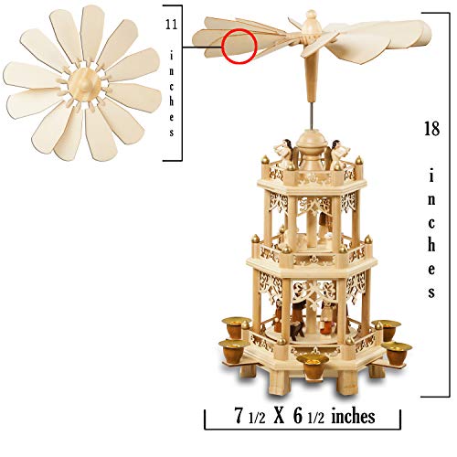 German Christmas Decoration Pyramid 18 Inches Nativity Scene. Holiday Nativity Carousel.6 Candle Holders. German Design #TOP2